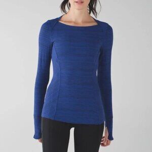 Lululemon Kanto Catch Me 8 Blue Striped Long Sleeve Activewear Top Thumb Holes